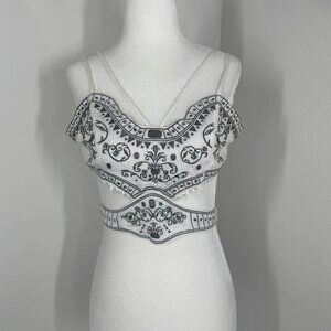 The Jetset Diaries Santorini Cut Out Crop Top XS White Black Embroidered